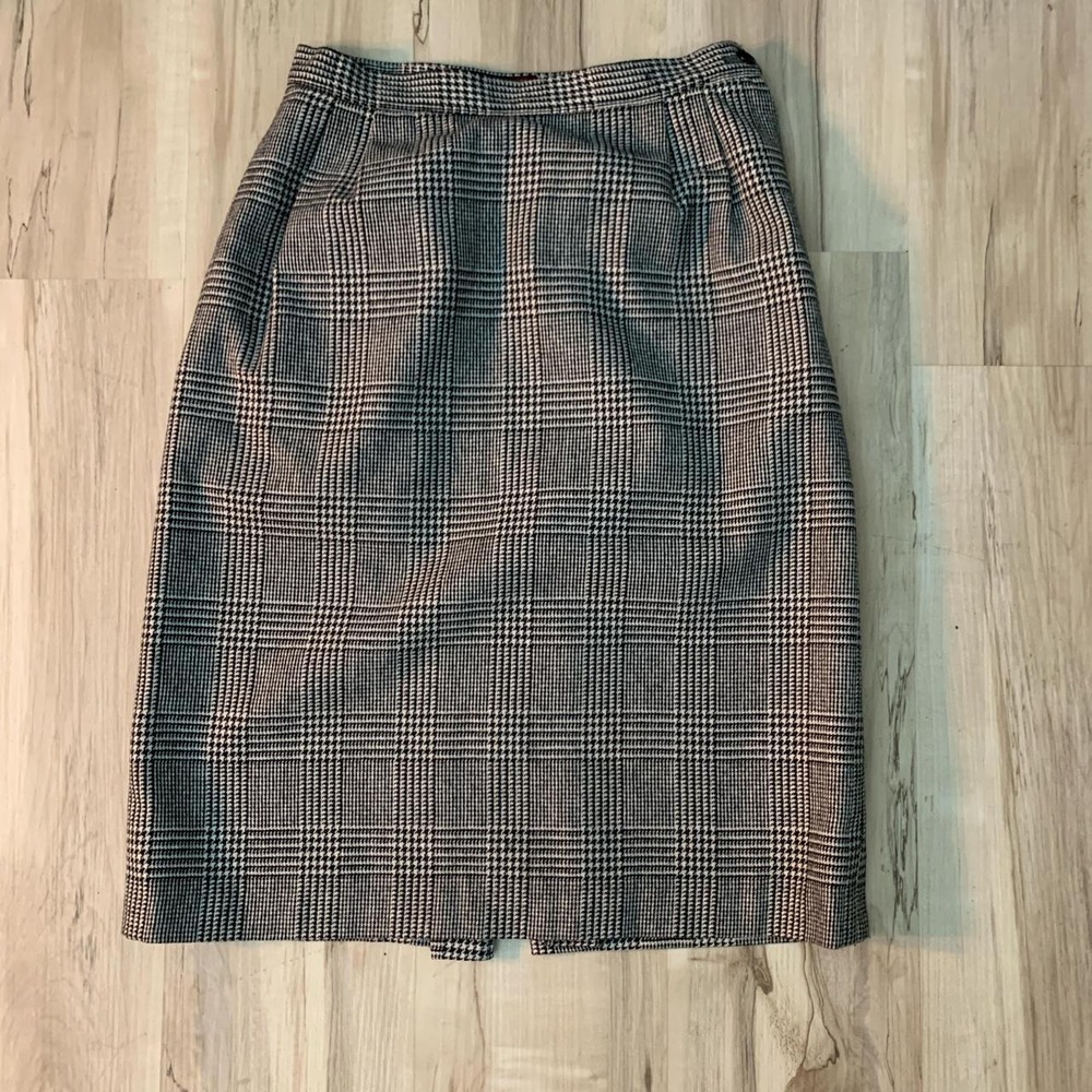 Peabody House Vintage Black White Plaid Wool Blend Pencil Skirt Pockets 9/10
